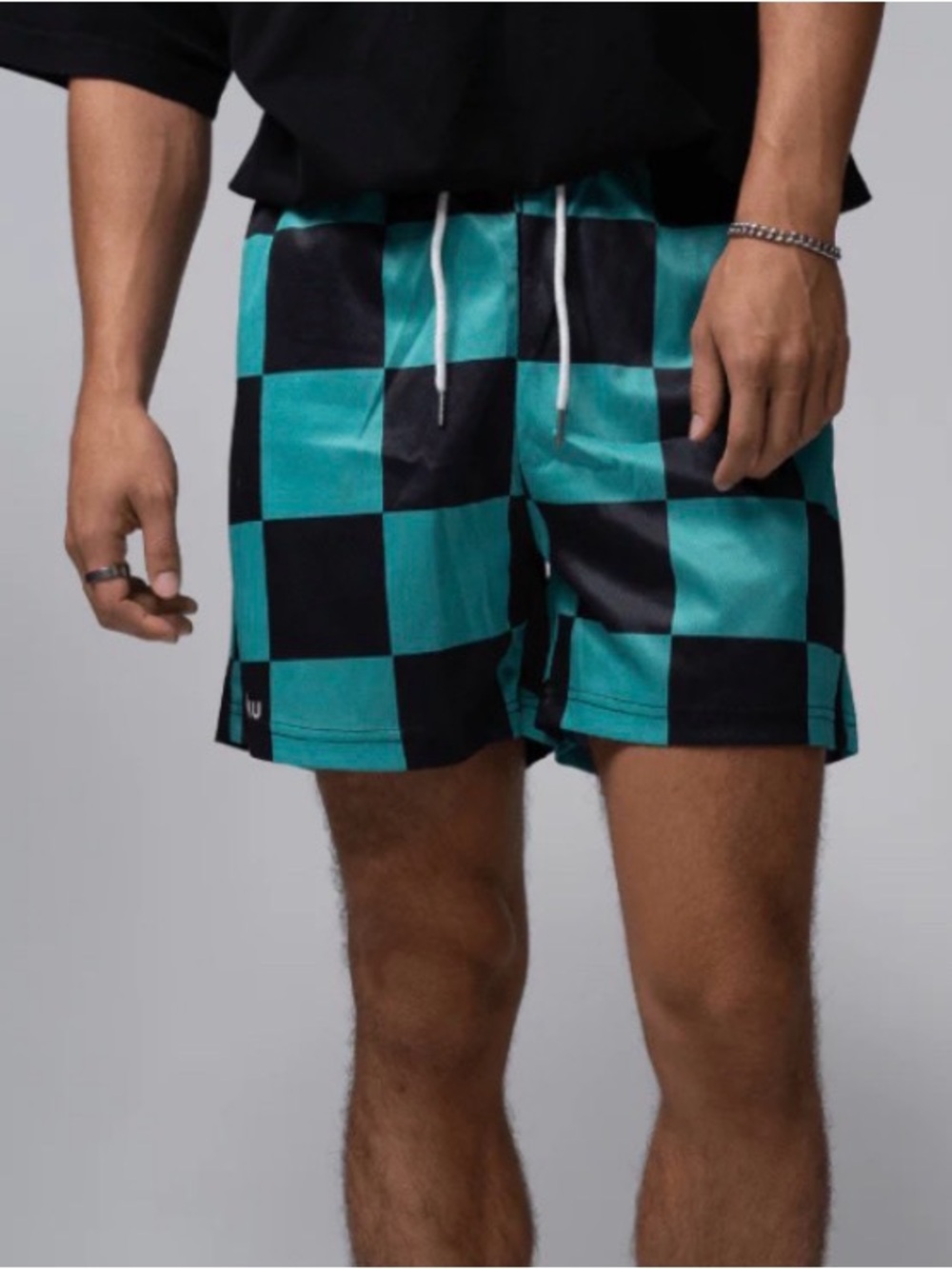 NWT Otaku Men’s Teal and Black Check Athletic Shorts Size M